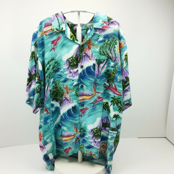 Hawaiian Shirt Mens Size L to XL SEE MEASURE Sword - Picture 3 of 4